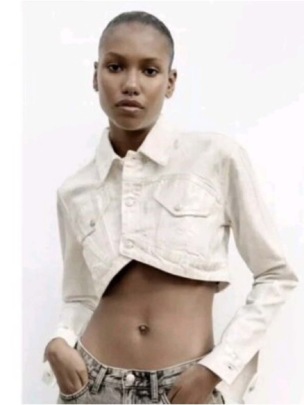 Zara Cropped Denim Jacket coated metallic - NWT